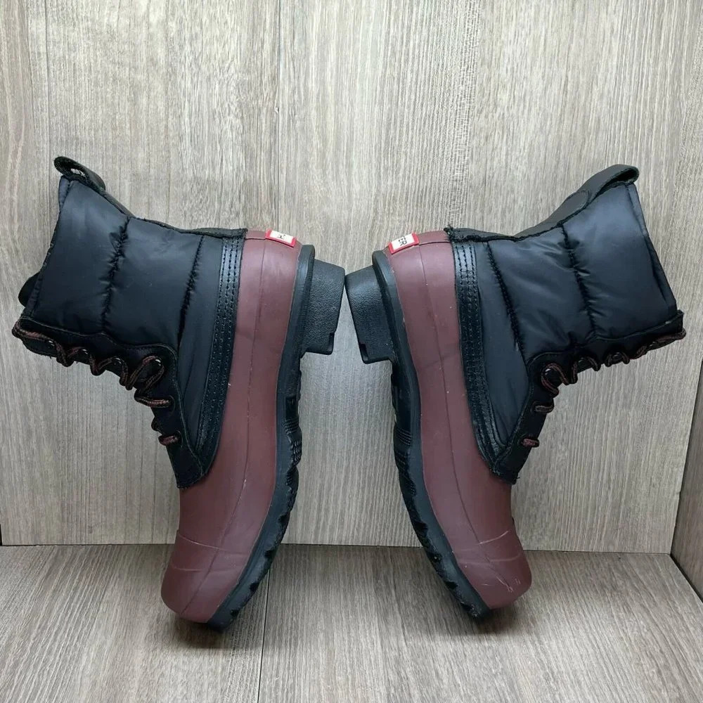 Hunter Boots Womens Size 6 Original Quilted Lace Up Short Rain Black Brown - Picture 8 of 11